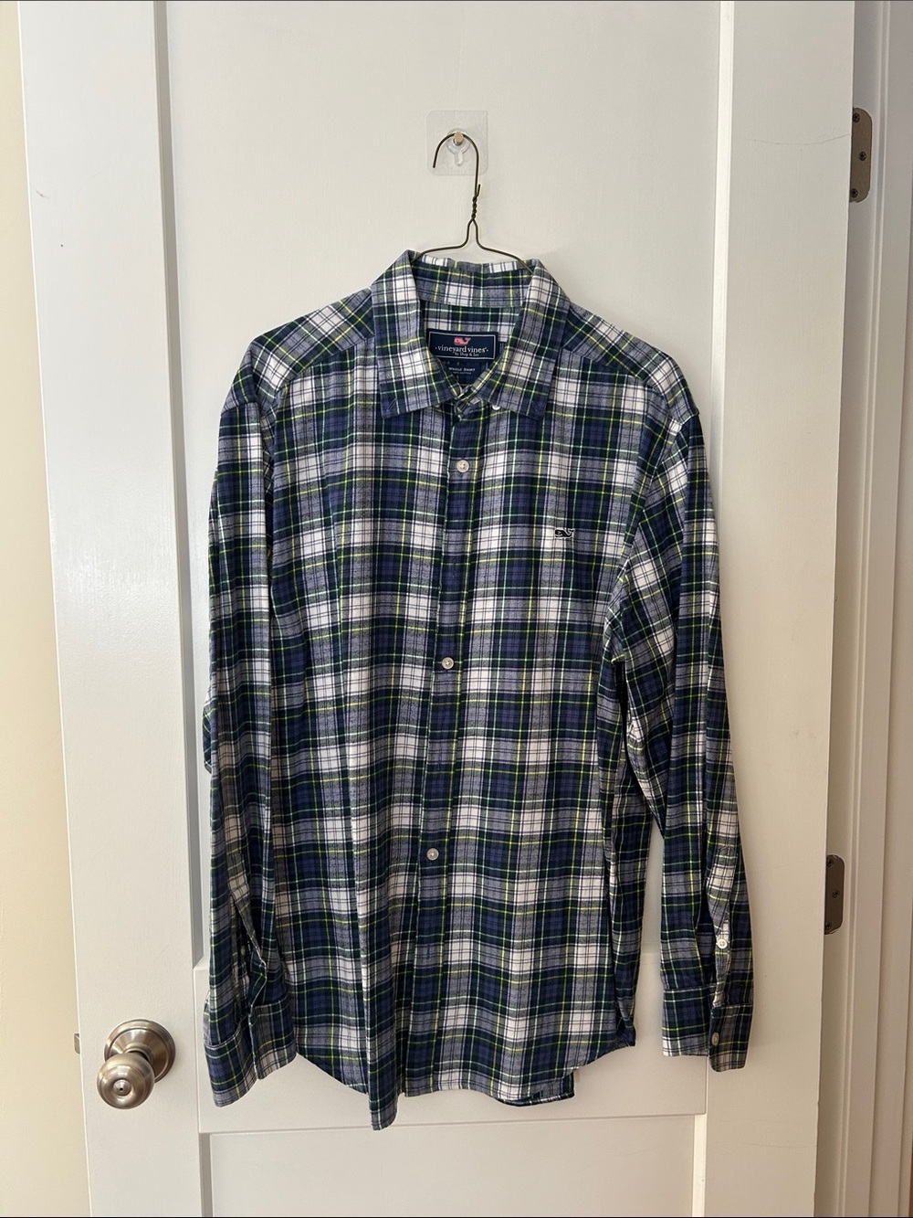 Vineyard Vines Navy, Green & White Plaid Long-Sleeve Flannel Button-Down Shirt